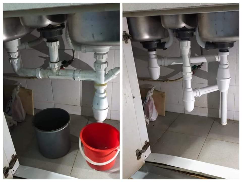 Install Kitchen Sink Waste & Bottom Trap & PVC Pipe In Tampines PS